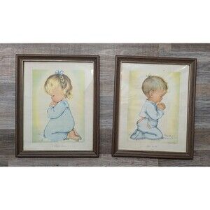 Vintage 1957 Charlot Byj A Childs Prayer And Bless Us All Framed Prints